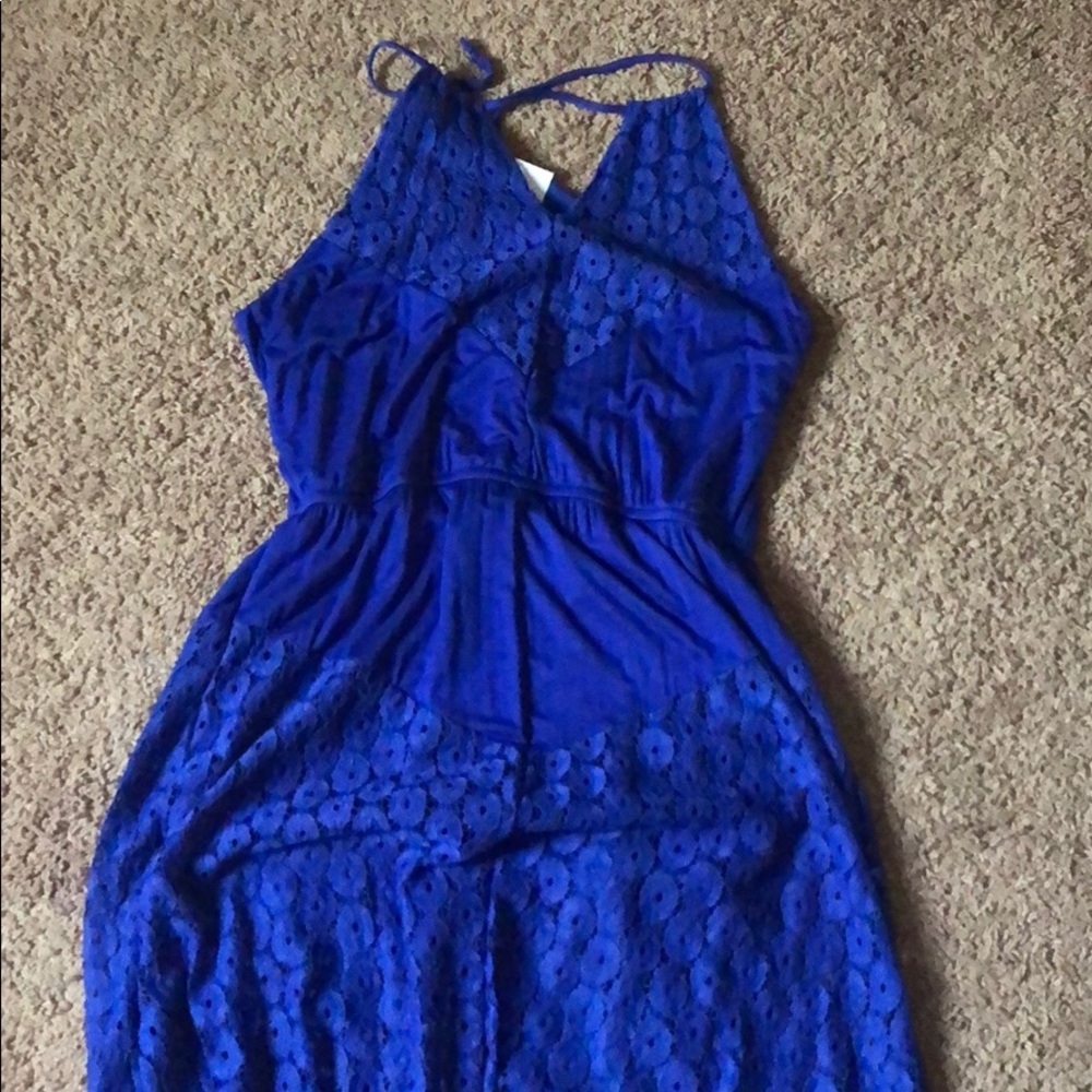 Full Length Deep Blue Summer Lace Dress